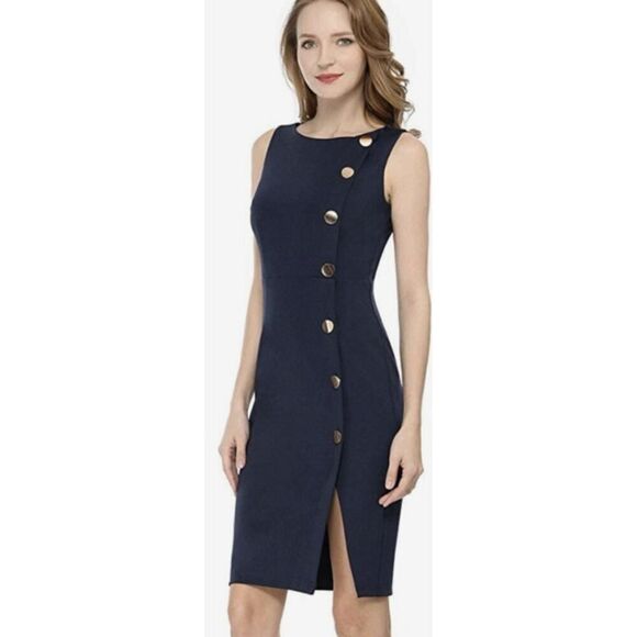 Tommy Hilfiger Dresses & Skirts - Tommy Hilfiger Sheath Dress Women's 12 Navy Blue Sleeveless Button Accent